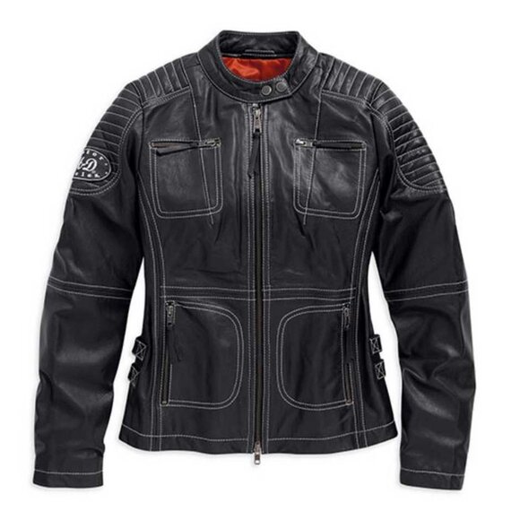 Harley-Davidson® Women's Agitator Leather Jacket, Black/White. 98086-15VW - Picture 1 of 9